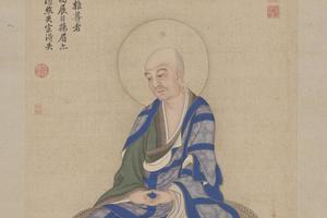 丁观鹏释迦及十六尊者像屏-第八嘎纳囗哈囗喇缀杂尊者