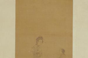 华喦白描仕女画轴