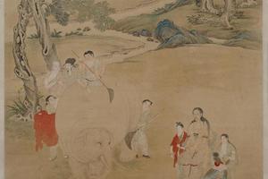 丁观鹏乾隆皇帝洗象图轴