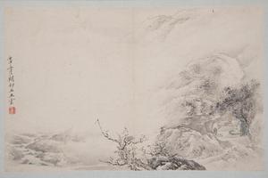 王翚等九家山水册-王云石室僧人页