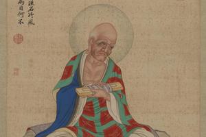 丁观鹏释迦及十六尊者像屏-第十五锅巴嘎尊者