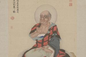 丁观鹏释迦及十六尊者像屏-第六拔哈达喇尊者