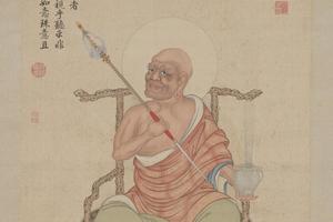 丁观鹏释迦及十六尊者像屏-第十四纳阿噶塞纳尊者