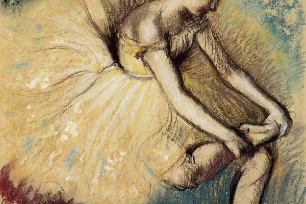 德加作品集-Dancer Putting on Her Slipper - 1896 - Private collection - pastel