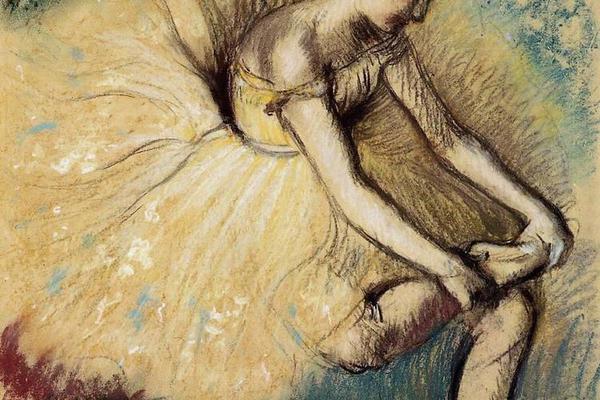 德加作品集-Dancer Putting on Her Slipper - 1896 - Private collection - pastel