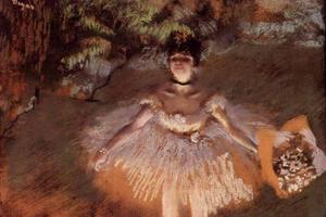 德加作品集-Dancer Onstage with a Bouquet - circa 1876 - Private collection - pastel