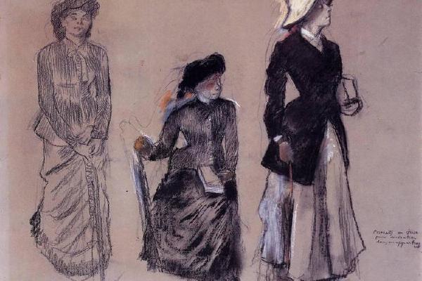 德加作品集-Project for Portraits in a Frieze - Three Women  - 1879