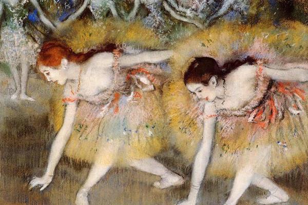 德加作品集-Dancers Bending Down (also known as The Ballerinas) - 1885 - Private collection - pastel