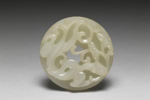 清 西元1644-1911年 螭纹圆形玉牌
