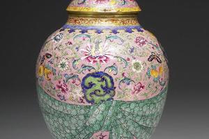 清 乾隆  西元1736-1795年 乾隆款 铜胎画珐瑯圆罐