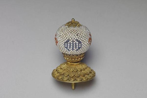 清 咸丰  咸丰  西元1851-1861年 银镀金缉米珠万福帽顶