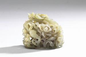 清 白玉龙纹顶，仿商 扁足兽面纹方鼎附件