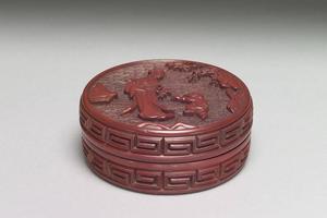 明  十六世纪上半  西元1501-1550年 雕漆戏婴图小圆盒
