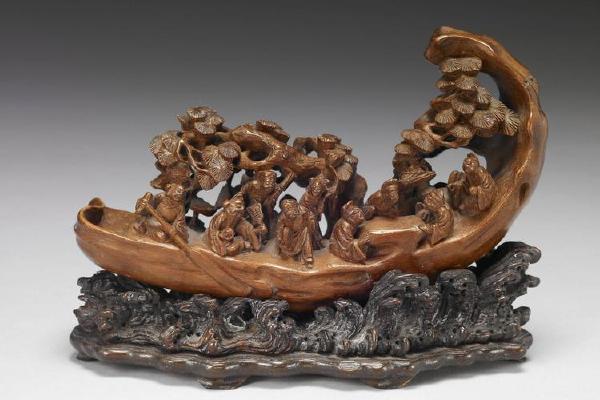 西元1644-1911年 清 竹雕人物船