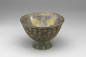 印度 西元17~18世纪 玉花镶银胆碗