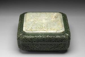 西元1644-1911年 清 乾隆 碧玉雕花盒