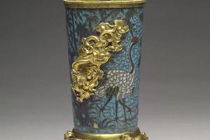 明 西元1368-1644年 景泰款掐丝珐瑯鹿鹤长春花插