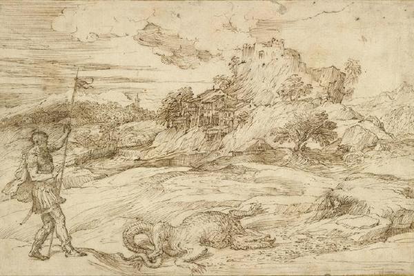 油画-Titian---Landscape-with-St.-Theodore-Overcoming-the-Dragon---Google-Art-Project