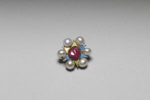 清 西元1644-1911年 铜镀金点翠嵌珠宝花卉钮扣