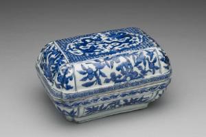 明  神宗  西元1573-1619年 万历 青花花果龙纹长方盒