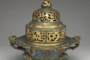 明 景泰  西元1450-1456年 铜珐瑯三足小水盆