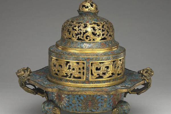 明 景泰  西元1450-1456年 铜珐瑯三足小水盆