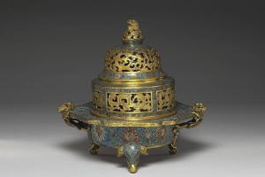 明  十七世纪上半  西元1601-1650年 景泰款掐丝珐瑯螭耳炉