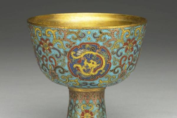 清 乾隆  西元1736-1795年 乾隆款 铜胎掐丝珐瑯高足杯