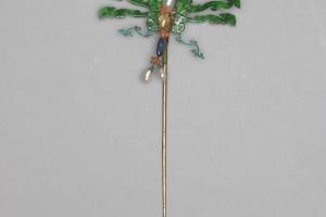 西元1644-1911年 清 银镀金嵌翠玉珠宝蜻蜓簪