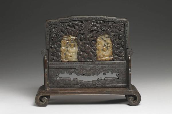 西元1644-1911年 清 乾隆 镶玉婴戏插屏