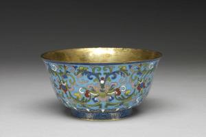 西元1644-1911年 清 铜胎掐丝珐瑯莲纹碗-1