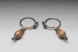 西元1644-1911年 银镶珊瑚松石耳环
