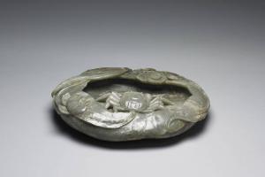 西元1644-1911年 雕荷蟹大扁青玉水丞