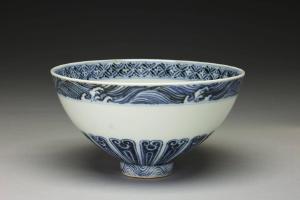 明 永乐  西元1403-1424年 永乐 青花几何花卉纹莲子碗-1