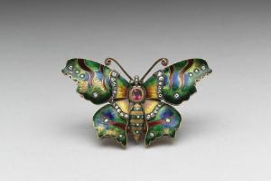 十九世纪 十九世纪  西元1801-1900年 内填珐瑯嵌宝石蝴蝶式胸针表