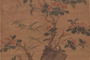 着色花卉图轴
