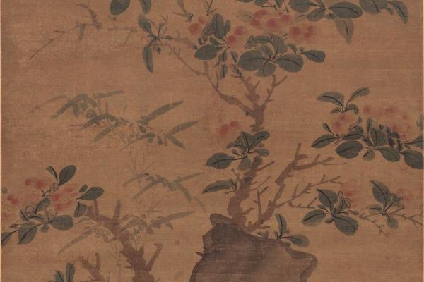 着色花卉图轴