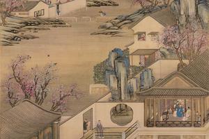 雍正十二月令圆明园行乐图之三月赏桃