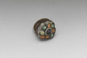 西元1644-1911年 银镀金珊瑚苗石铜戒指-4