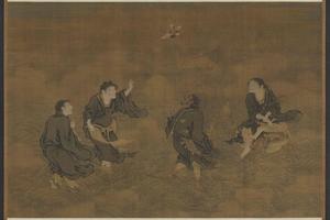 明商喜四仙拱寿图轴