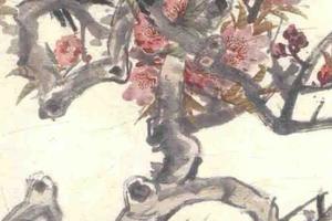 桃花八哥图轴