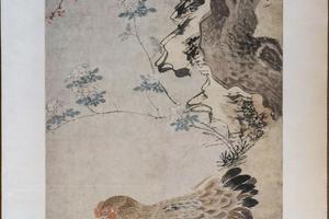 杏花母鸡图轴