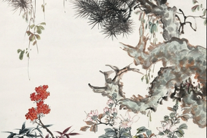 松萱双寿 立轴 设色纸本