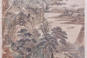 秋林鸣泉图轴