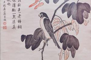 秋色老梧桐诗意轴