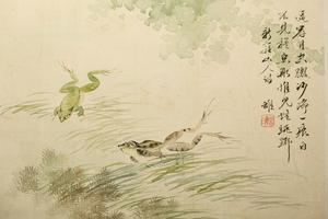 草虫花卉图   其四   双蛙图
