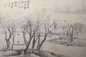 花鸟山水图   其八   鸥边放艇图