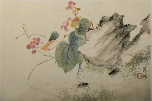 草虫花卉图   其三   花石蟋蟀图