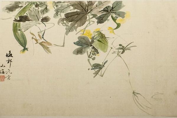 草虫花卉图   其十三   丝藤螳螂图