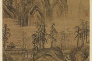层岩策杖图轴